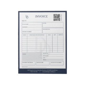 Custom Modern Navy Wedding Planner Invoice Billing Anteckningsblock