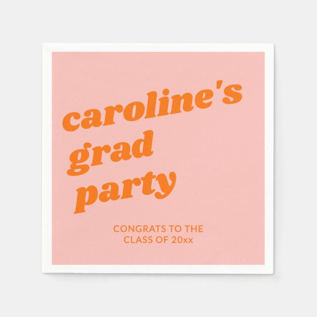 Custom Modern Pink Orange Retro Graduation Party Pappersservett (Framsidan)
