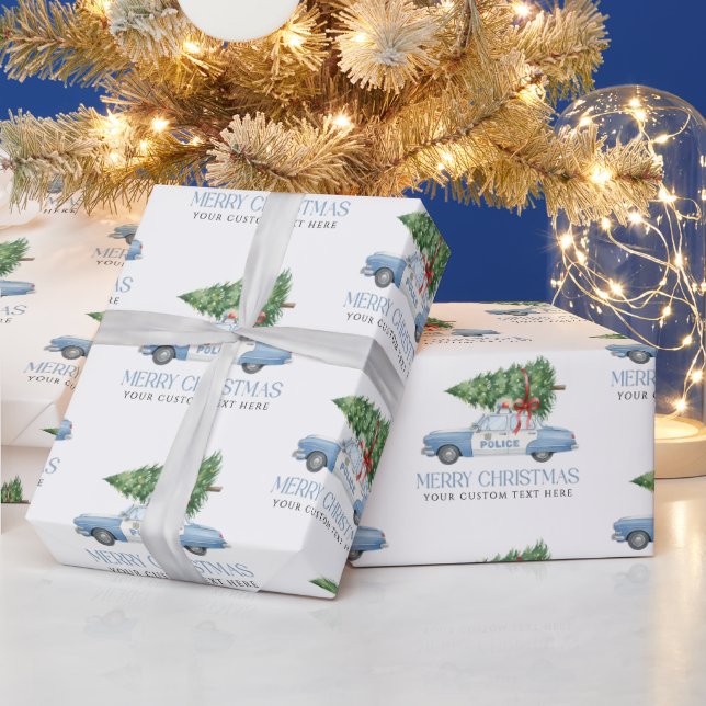 Custom Modern Police Officer Christmas Tree Car Presentpapper (Helgdagar)