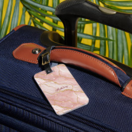 Custom Modern Rose Quartz Marble Gold Bagagebricka