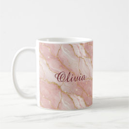 Custom Modern Rose Quartz Marble Gold Glitter Kaffemugg
