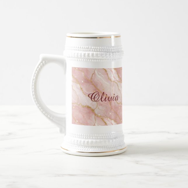 Custom Modern Rose Quartz Marble Gold Glitter Sejdel (Vänster)