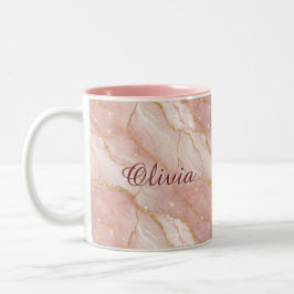 Custom Modern Rose Quartz Marble Gold Glitter Två-Tonad Mugg