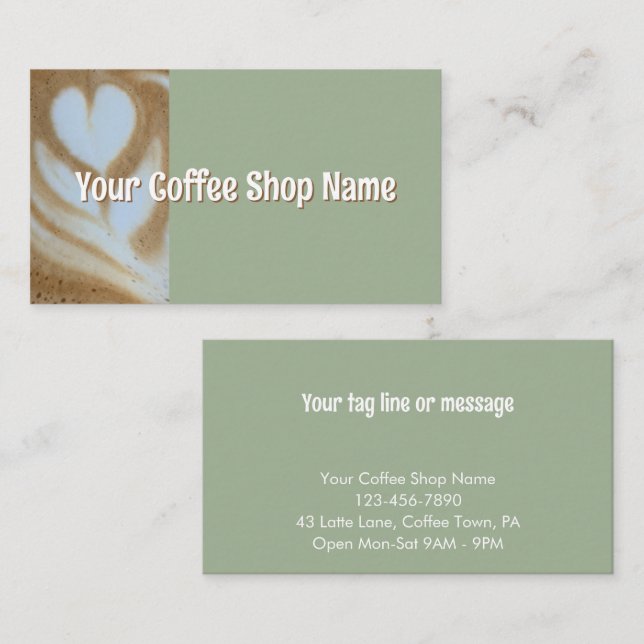 Custom Modern Sage Coffee Shop Photo Template Visitkort (Fram/baksida)