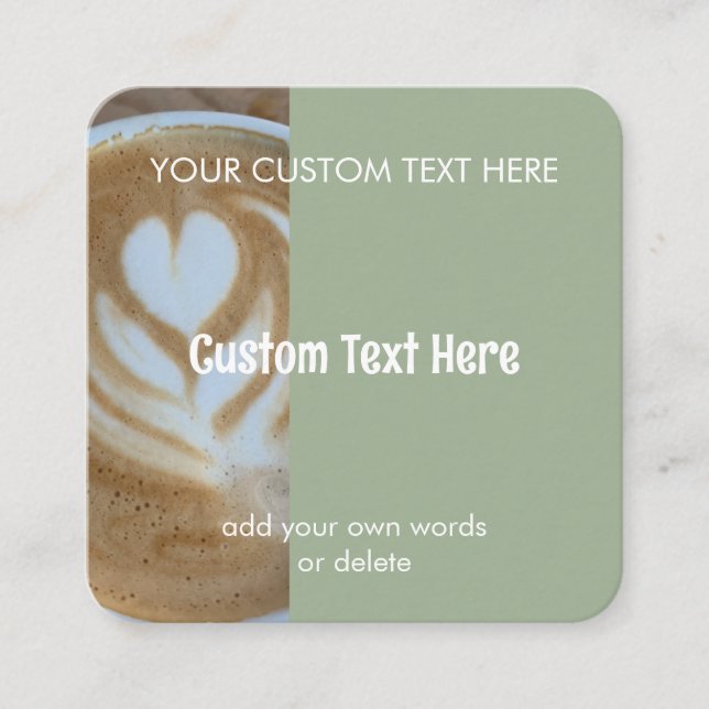 Custom Modern Sage Green Cafe Photo Template Fyrkantigt Visitkort (Framsida)