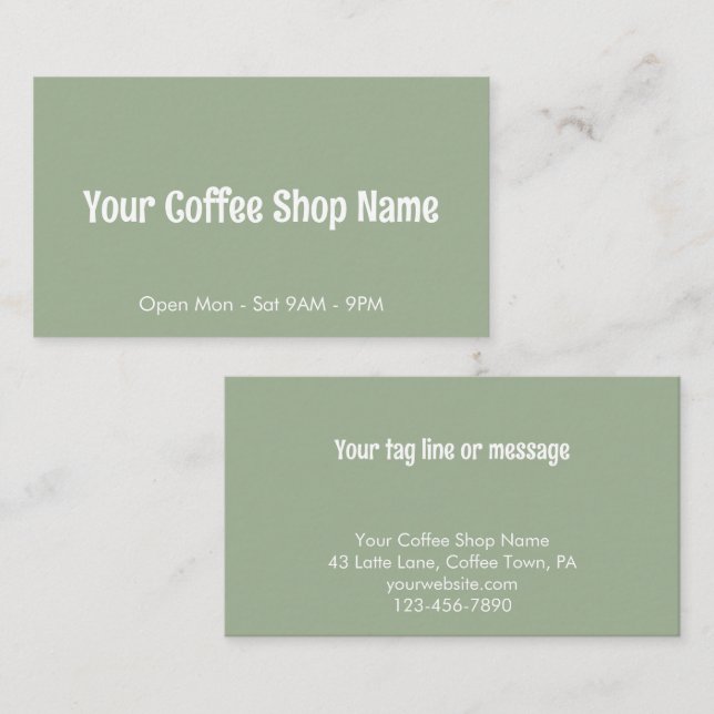 Custom Modern Sage Green Coffee Shop Template Visitkort (Fram/baksida)