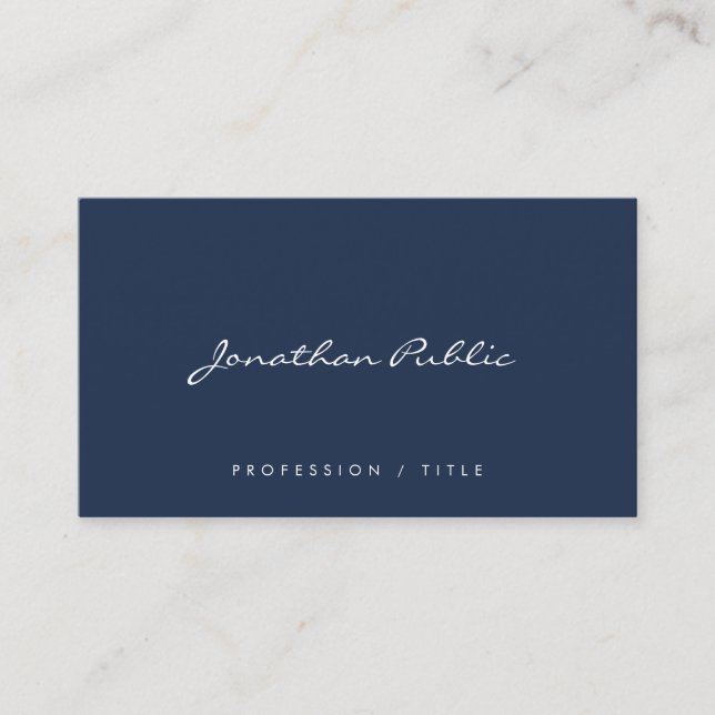 Custom Modern Simple Handwritten Script Navy Blue Visitkort (Framsida)