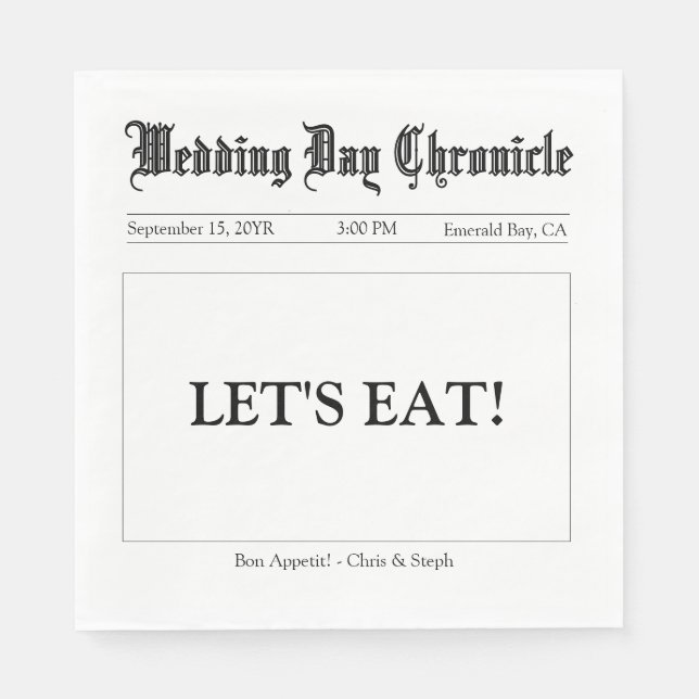 Custom Modern Simple Script Wedding Buffet Paper Pappersservett (Framsidan)