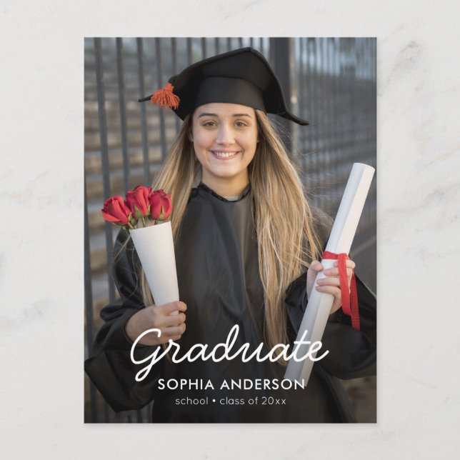 Custom Modern Vertical Photo Graduation Invitation Inbjudan Vykort (Framsida)