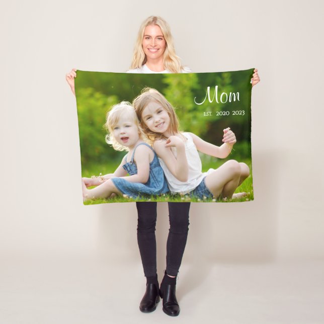 Custom Mom Established Modern Script Photo Fleecefilt (På plats)