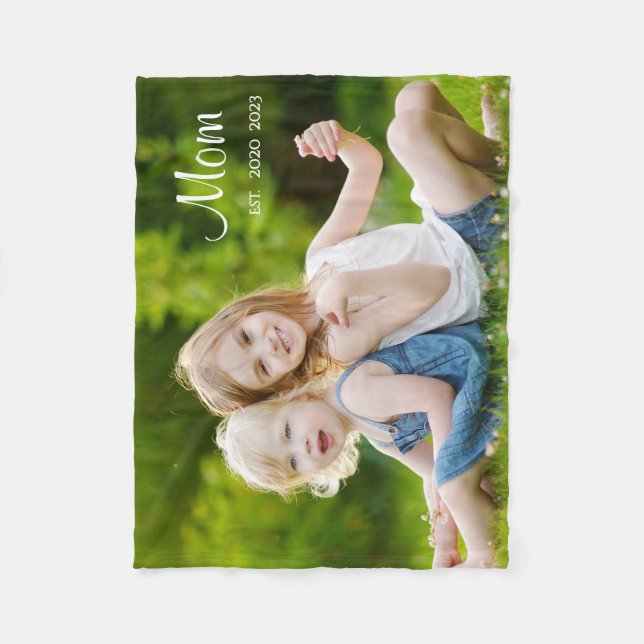 Custom Mom Established Modern Script Photo Fleecefilt (Framsidan)