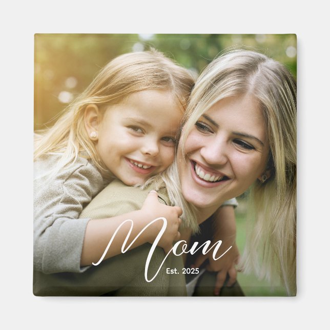 Custom Mom Established Modern Script Photo Magnet (Framsidan)