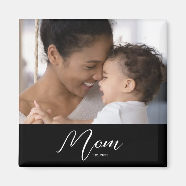 Custom Mom Established Modern Script Photo Magnet (Framsidan)