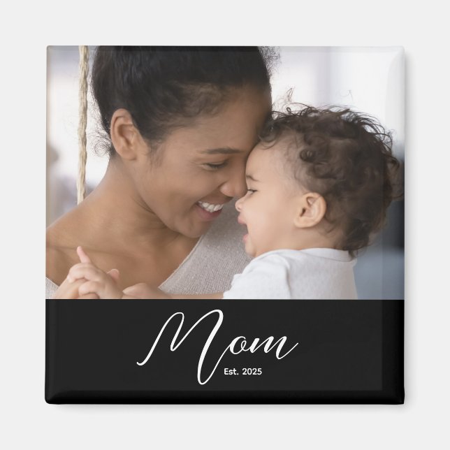 Custom Mom Established Modern Script Photo Magnet (Framsidan)