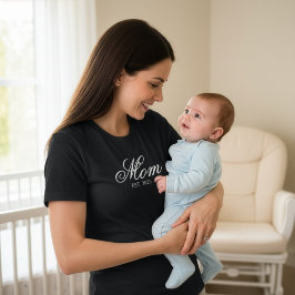 Custom Mom Established Year White Elegant Script T Shirt