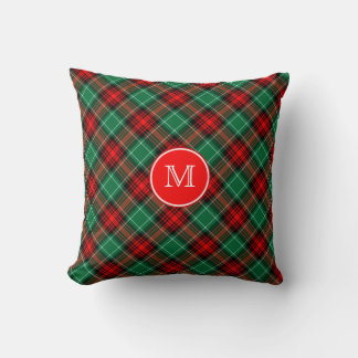 Custom Momogram Red and Green Holiday Plaid Kudde