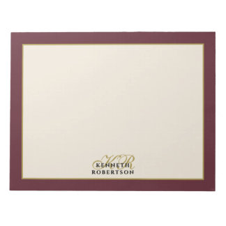 Custom Monogram Burgundy Cream Gold Minimalist Men Anteckningsblock