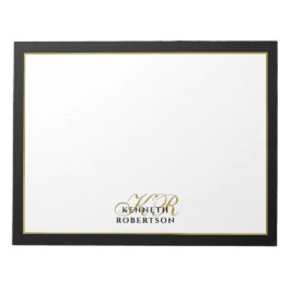 Custom Monogram Elegant Minimalist Black Gold Men  Anteckningsblock