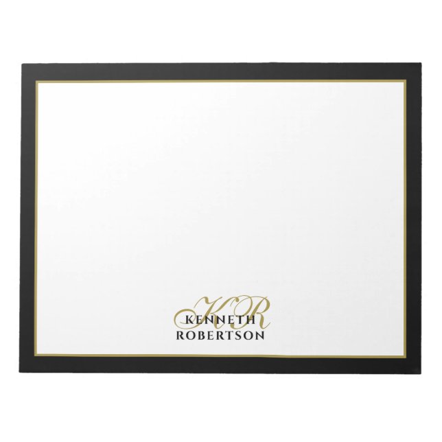 Custom Monogram Elegant Minimalist Black Gold Men  Anteckningsblock (Framsida)