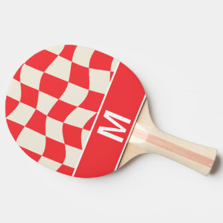 Custom monogram elegant white red squares pattern pingisracket