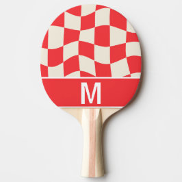 Custom monogram elegant white red squares pattern pingisracket