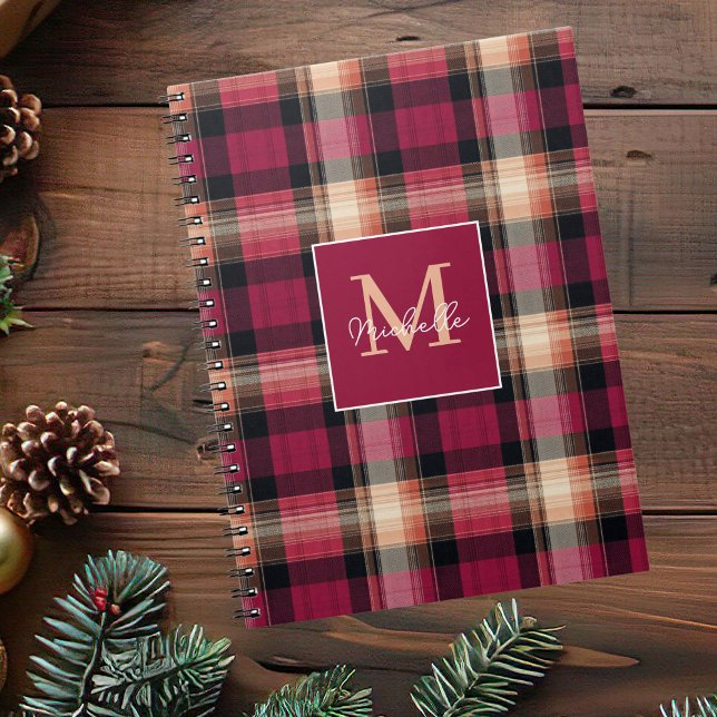 Custom Monogram Festive Gingham Style Pattern Anteckningsbok (Skapare uppladdad)
