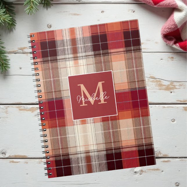 Custom Monogram Festive Gingham Style Pattern Anteckningsbok (Skapare uppladdad)