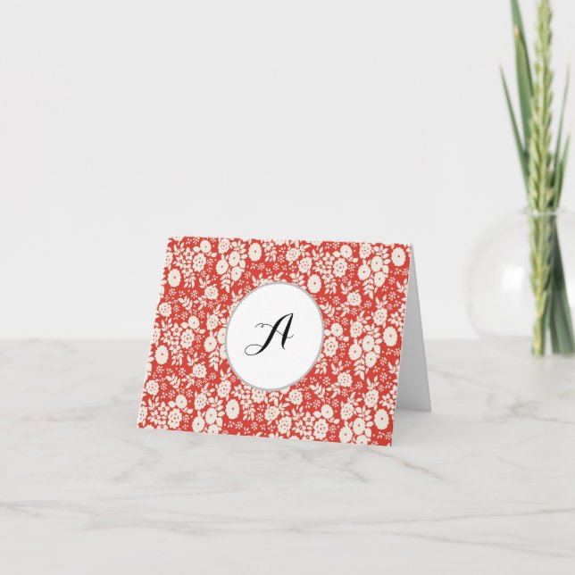 Custom Monogram Flower Pattern Red Tack Kort (Framsida)