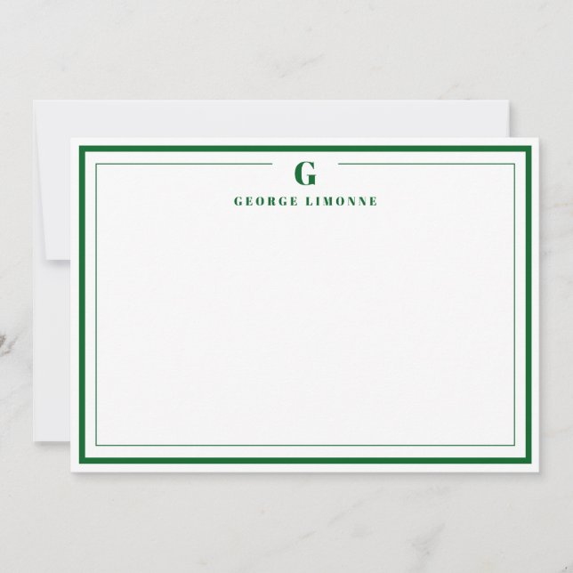 Custom Monogram Forest Green Border Stationery  Anteckningskort (Framsida)