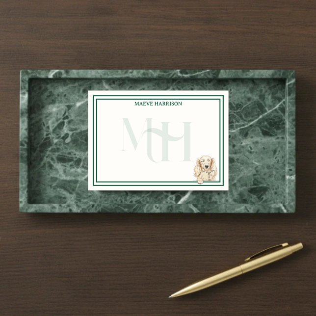 Custom Monogram Hand Drawn Dachshund Reading Post-it Block (Gift custom stationery to the dog lover in your life! )
