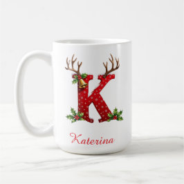 Custom Monogram initial K merry Christmas Kaffemugg