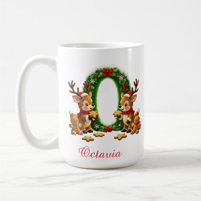Custom Monogram initial O merry Christmas  Kaffemugg (Vänster)