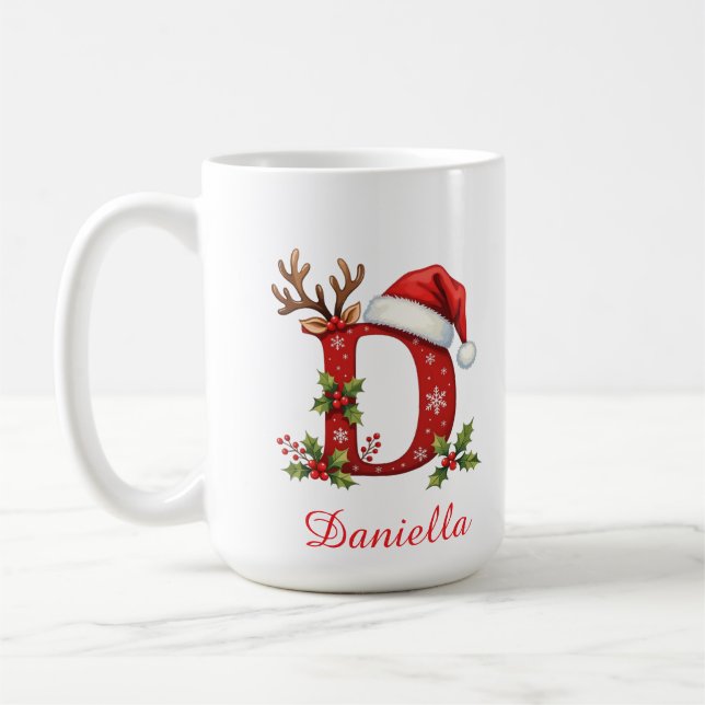Custom monogram initial snowflake merry Christmas  Kaffemugg (Vänster)