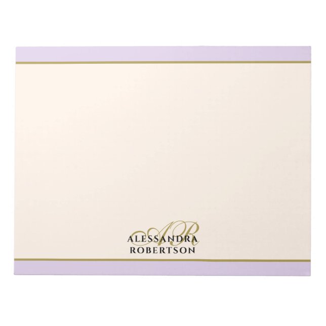 Custom Monogram Lavender Ivory Gold Minimalist Anteckningsblock (Framsida)