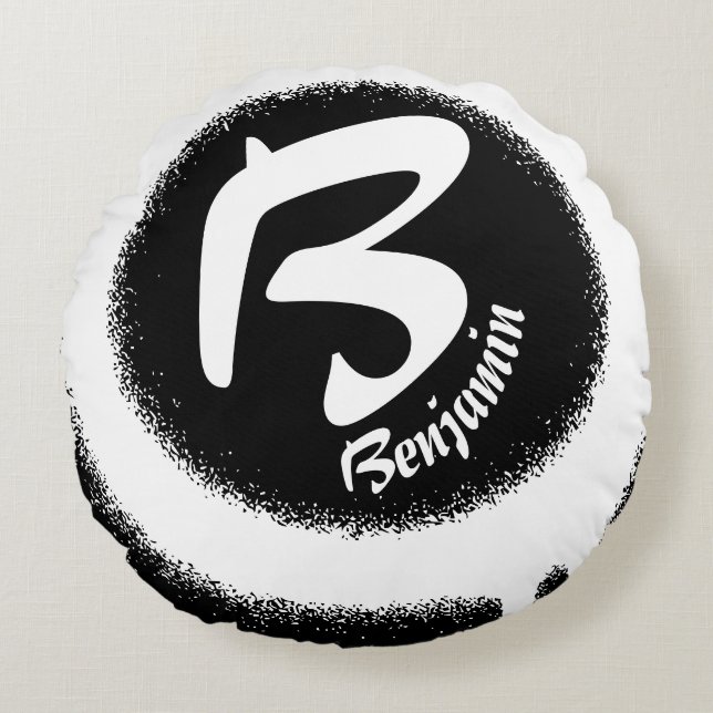 Custom Monogram Letter B Personalized Name Round P Rund Kudde (Framsidan)