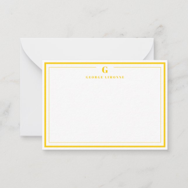 Custom Monogram Mustard Yellow Border Stationery  Anteckningskort (Framsida)