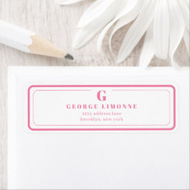 Custom Monogram Pink Border Address Label Returadress Etikett