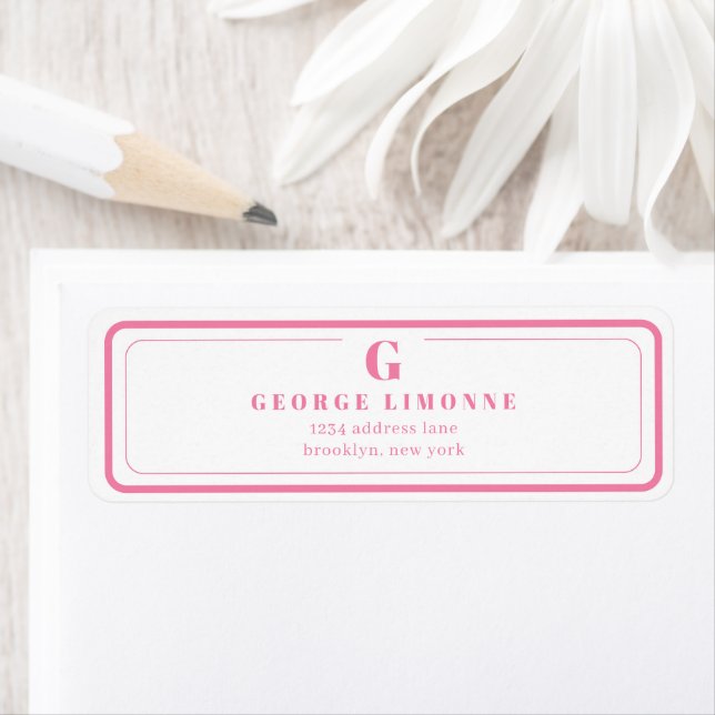 Custom Monogram Pink Border Address Label Returadress Etikett (Insitu)