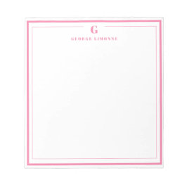 Custom Monogram Pink Border Stationery  Anteckningsblock