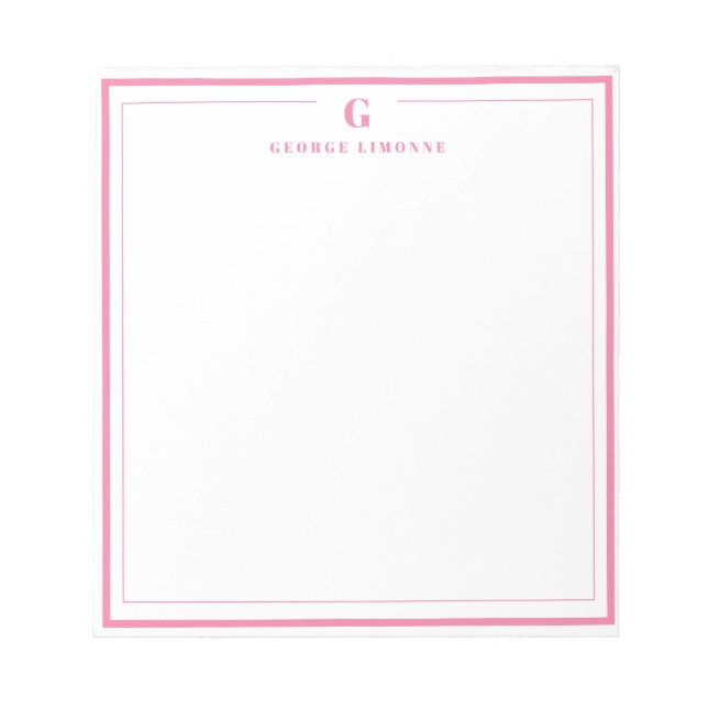 Custom Monogram Pink Border Stationery  Anteckningsblock (Framsida)