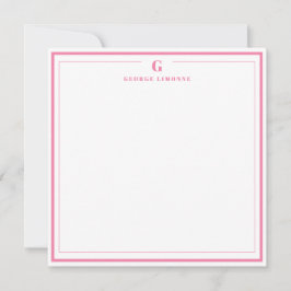 Custom Monogram Pink Border Stationery  Anteckningskort