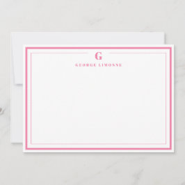 Custom Monogram Pink Border Stationery  Anteckningskort