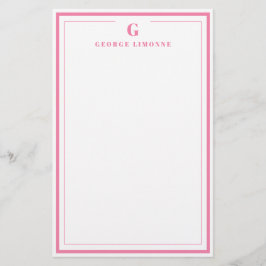 Custom Monogram Pink Border Stationery  Brevpapper