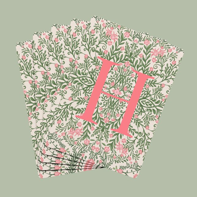 Custom Monogram Pink & Green Floral Pattern Cards Casinokort (Skapare uppladdad)