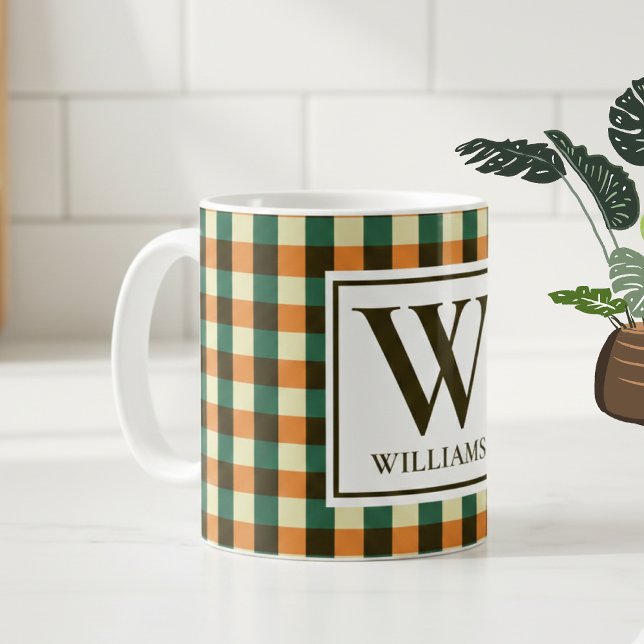 Custom Monogram Plaid Mug Gift for Women & Men Kaffemugg (Personalized Checkered Pattern Mug Gift for Coworkers, Parents & Friends)