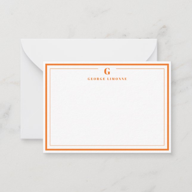 Custom Monogram Pumpkin Orange Border Stationery  Anteckningskort (Framsida)