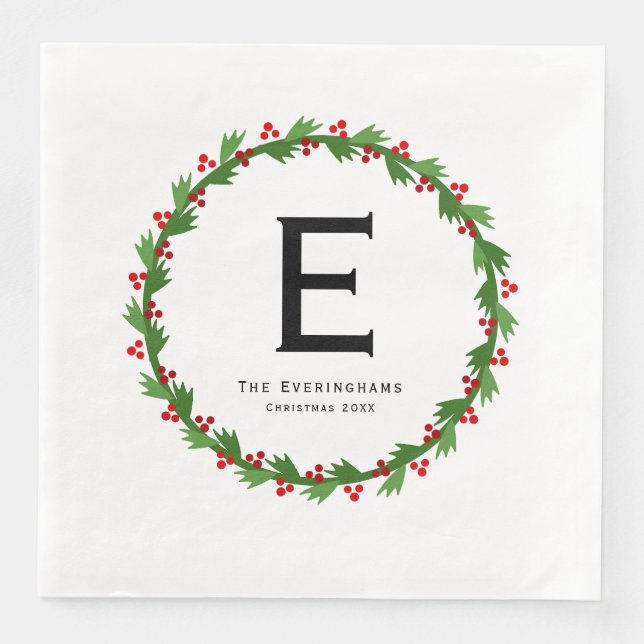 Custom Monogram - Vintage Chrismas wreath Pappersservett (Framsida)