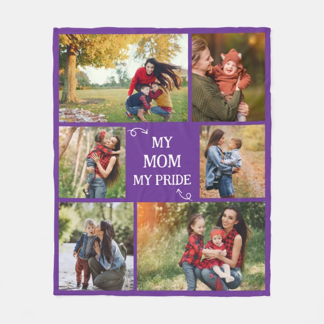 Custom Mother 6 Photo Gifts Mom Pride Birthday Fleecefilt (Framsidan)