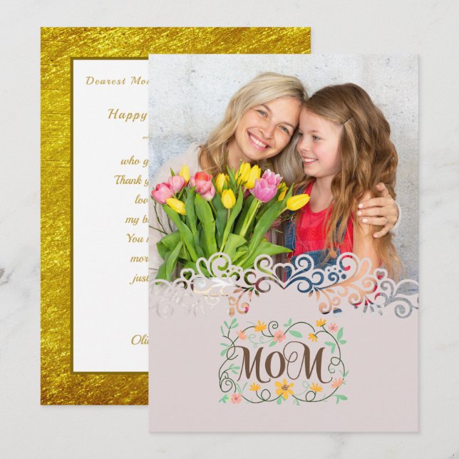 Custom Mother's Day I Photo & Personal Message Kort (Fram/baksida)