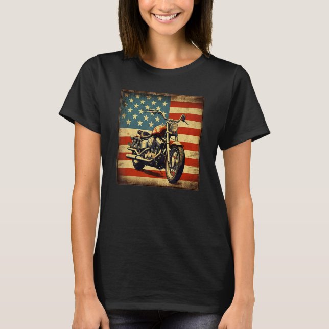 Custom Motorcycle Retro USA Flag Retro Biker Vinta T Shirt (Framsida)